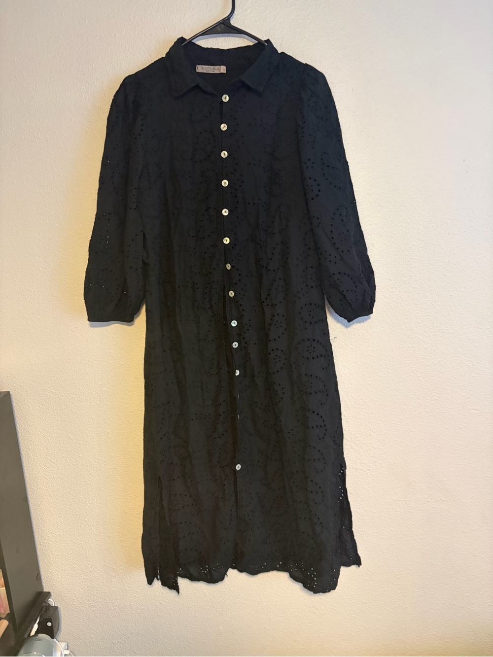 Black Eyelet Button-Front Midi Dress Made In Italy